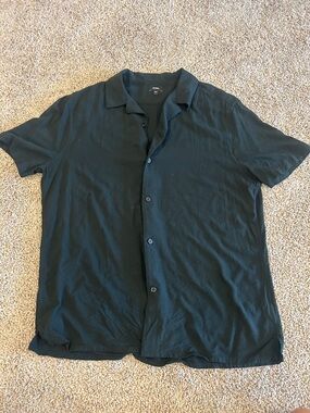 Express Black Short-Sleeve Camp Collar Button-Down Shirt